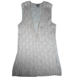 H&M Handknit mohair blend cable knit pull-over V-neck long blush pink vest Sz 10